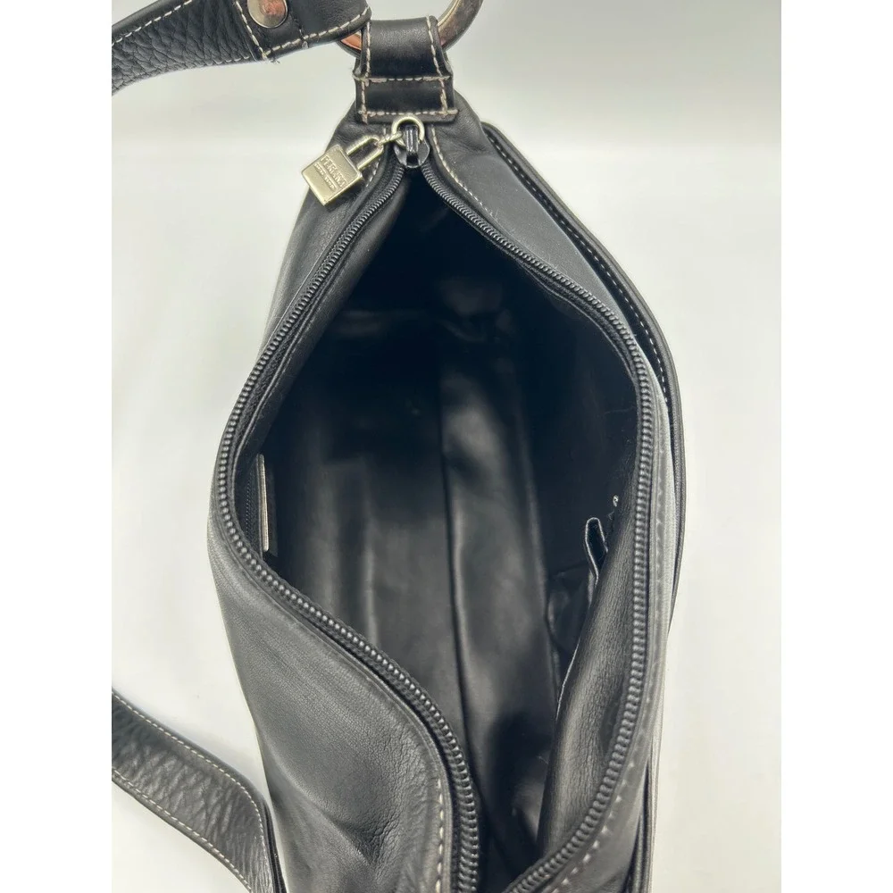 Perlina New York Black Leather Baguette Shoulder Bag Contrast Stitch Y2K Vintage - Picture 6 of 8